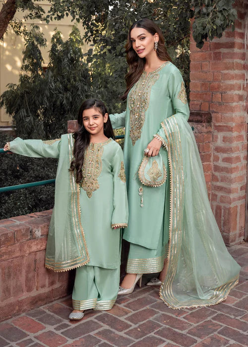 Zareen | Girls Mint Green Embroidered Suit