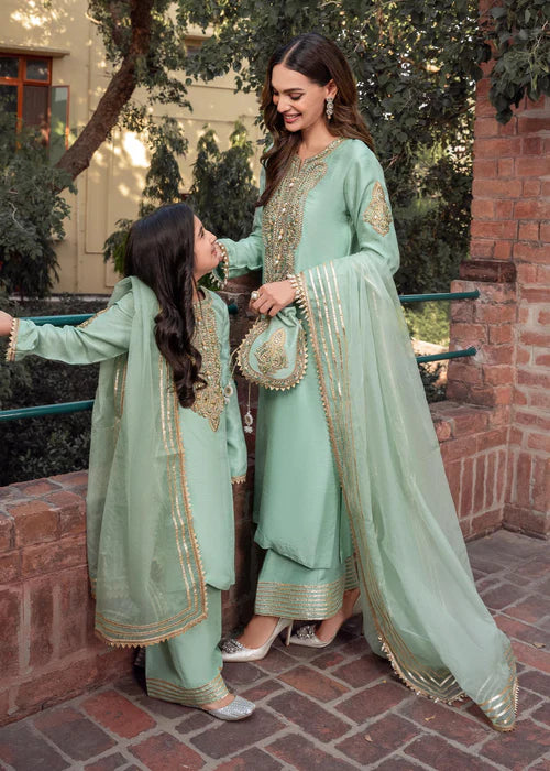 Zareen | Girls Mint Green Embroidered Suit