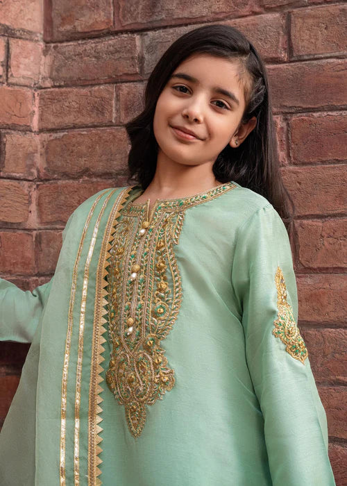Zareen | Girls Mint Green Embroidered Suit