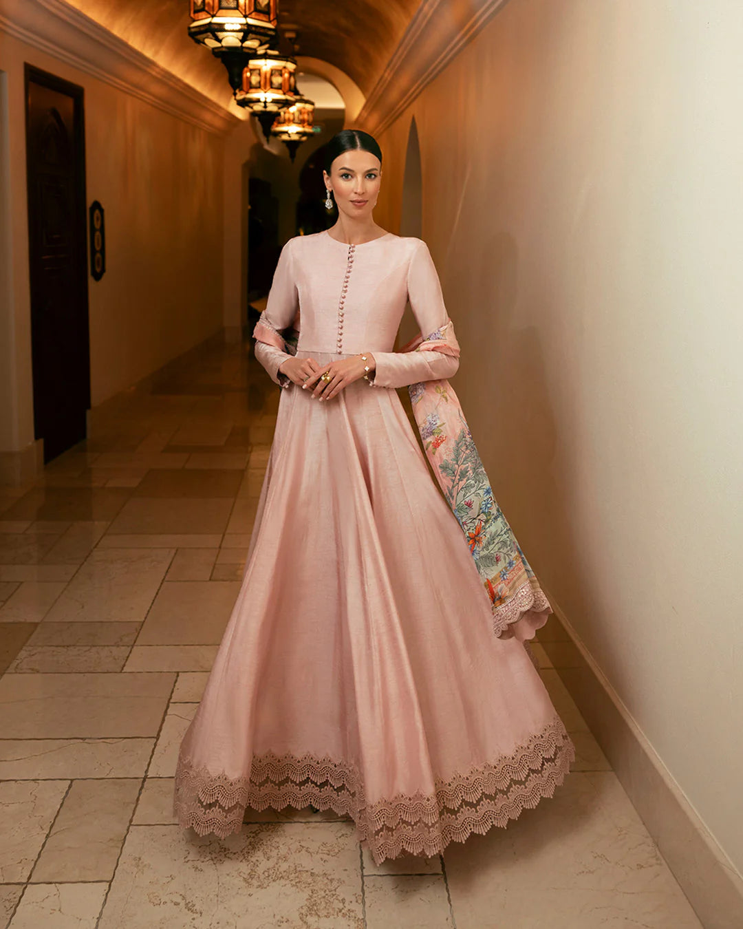 Faiza Saqlain | Floral Printed Silk Pishwas
