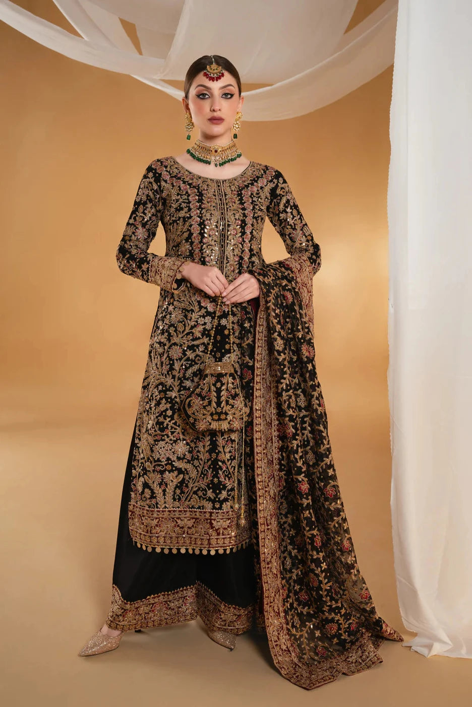 Anjali | Black Chiffon Embroidered Suit