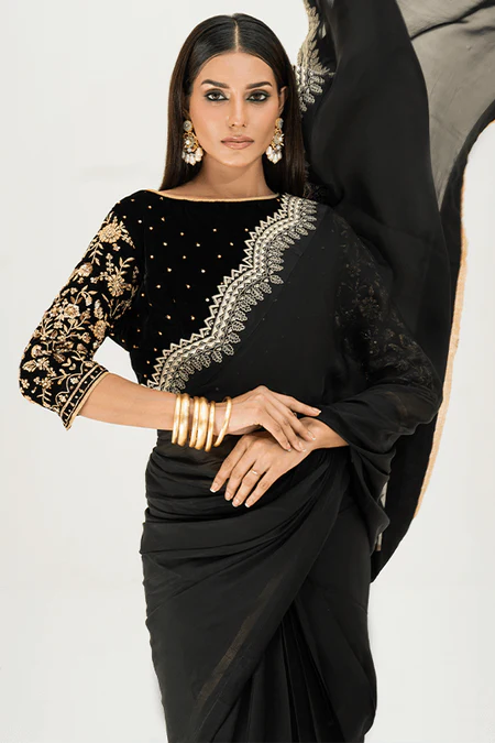 Armish | Black Velvet Embellished Saree