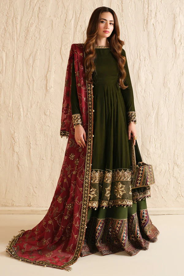 Rumi | Green Embroidered Velvet Lehenga