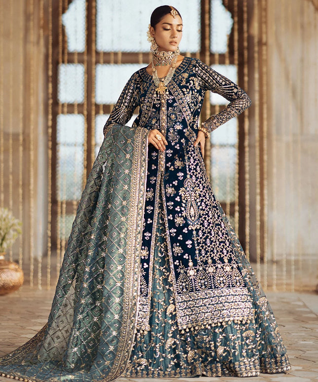 Dastoor | Blue Embroidered Velvet Sharara