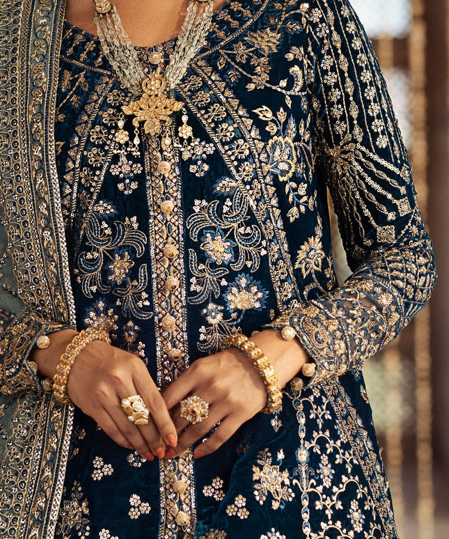 Dastoor | Blue Embroidered Velvet Sharara