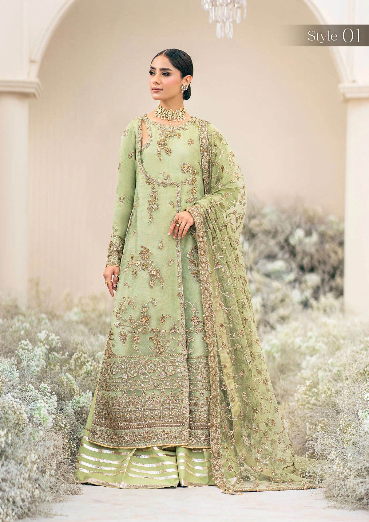 Manno | Green Organza Embellished Dress