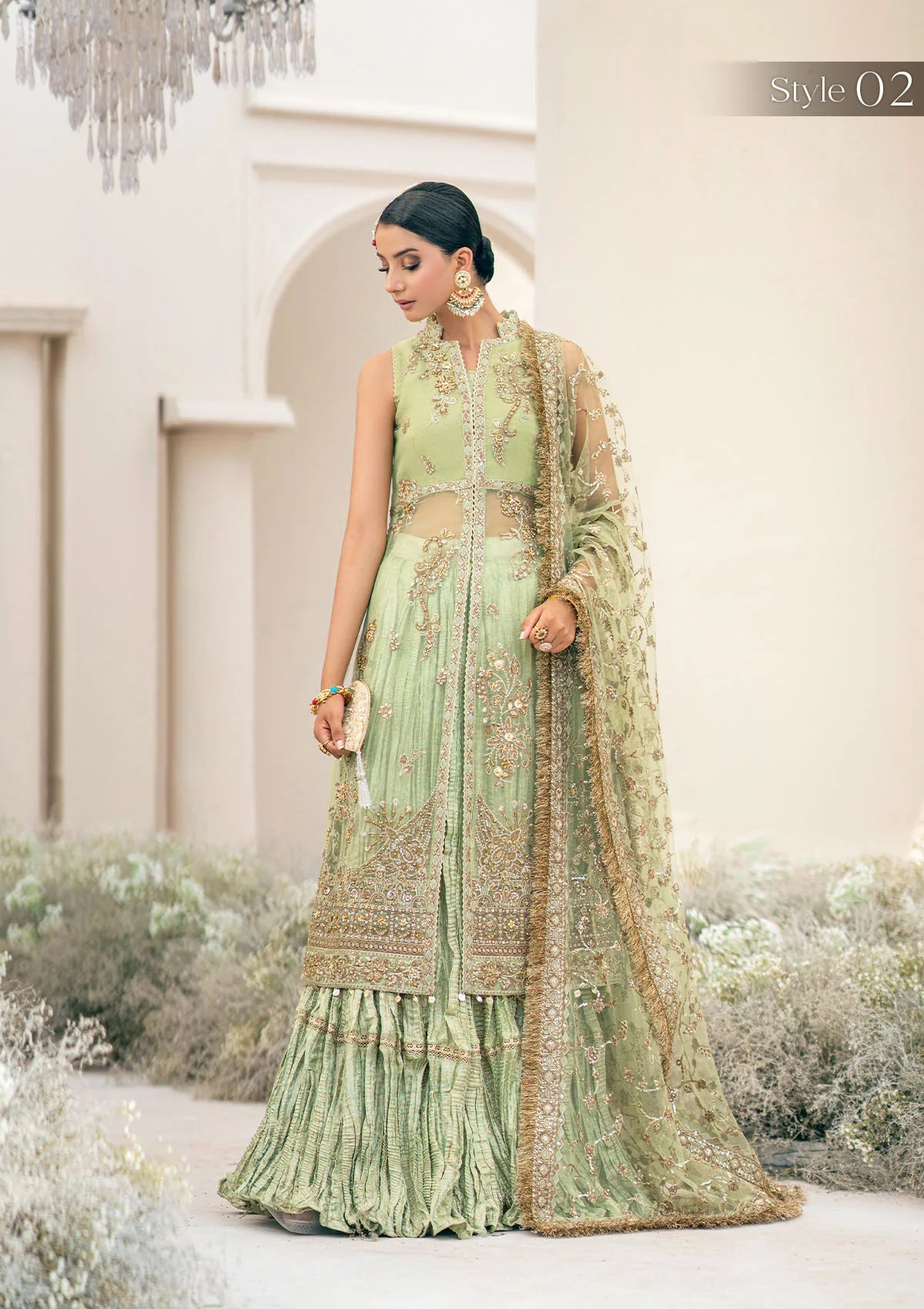Manno | Green Organza Embellished Dress