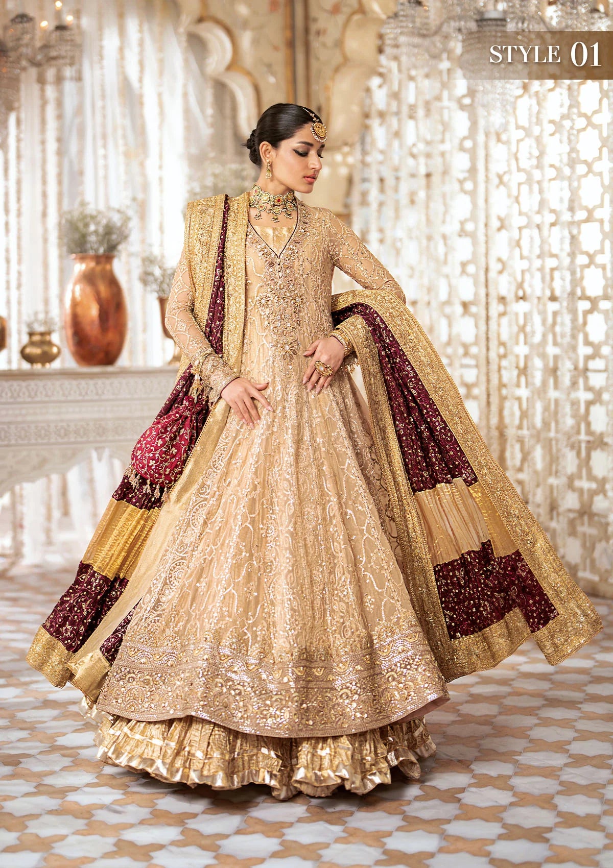 Esha | Peach Chiffon Embellished Dress