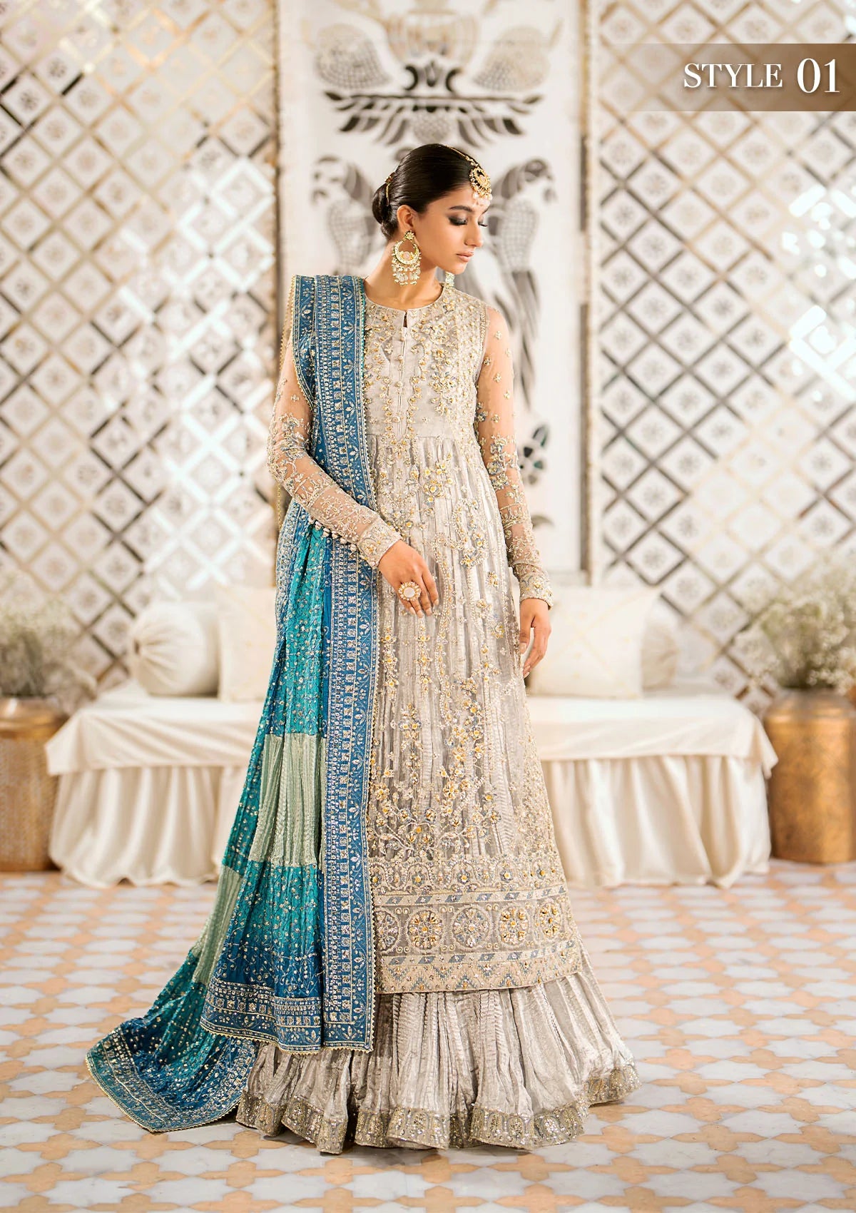 Nira | Silver Blue Embroidered Embellished Dress