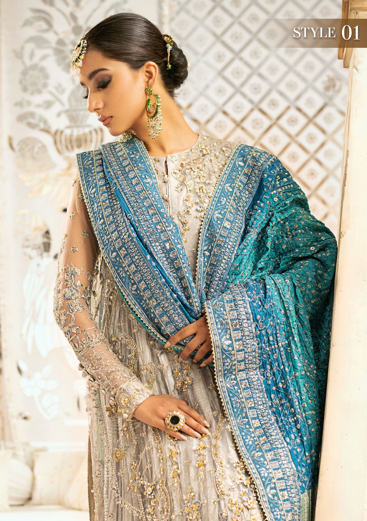 Nira | Silver Blue Embroidered Embellished Dress