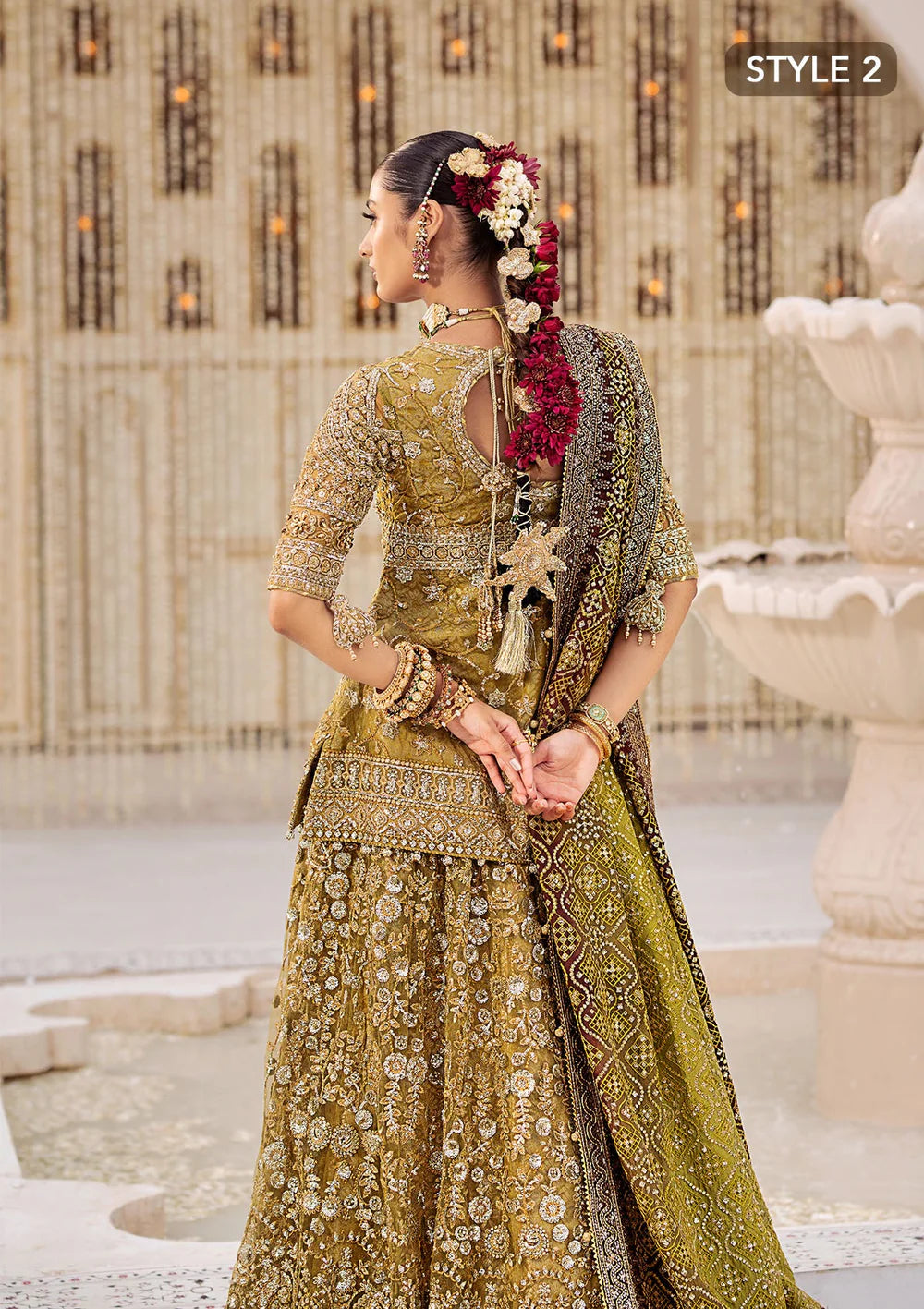 Nora | Olive Embroidered Embellished Lehenga