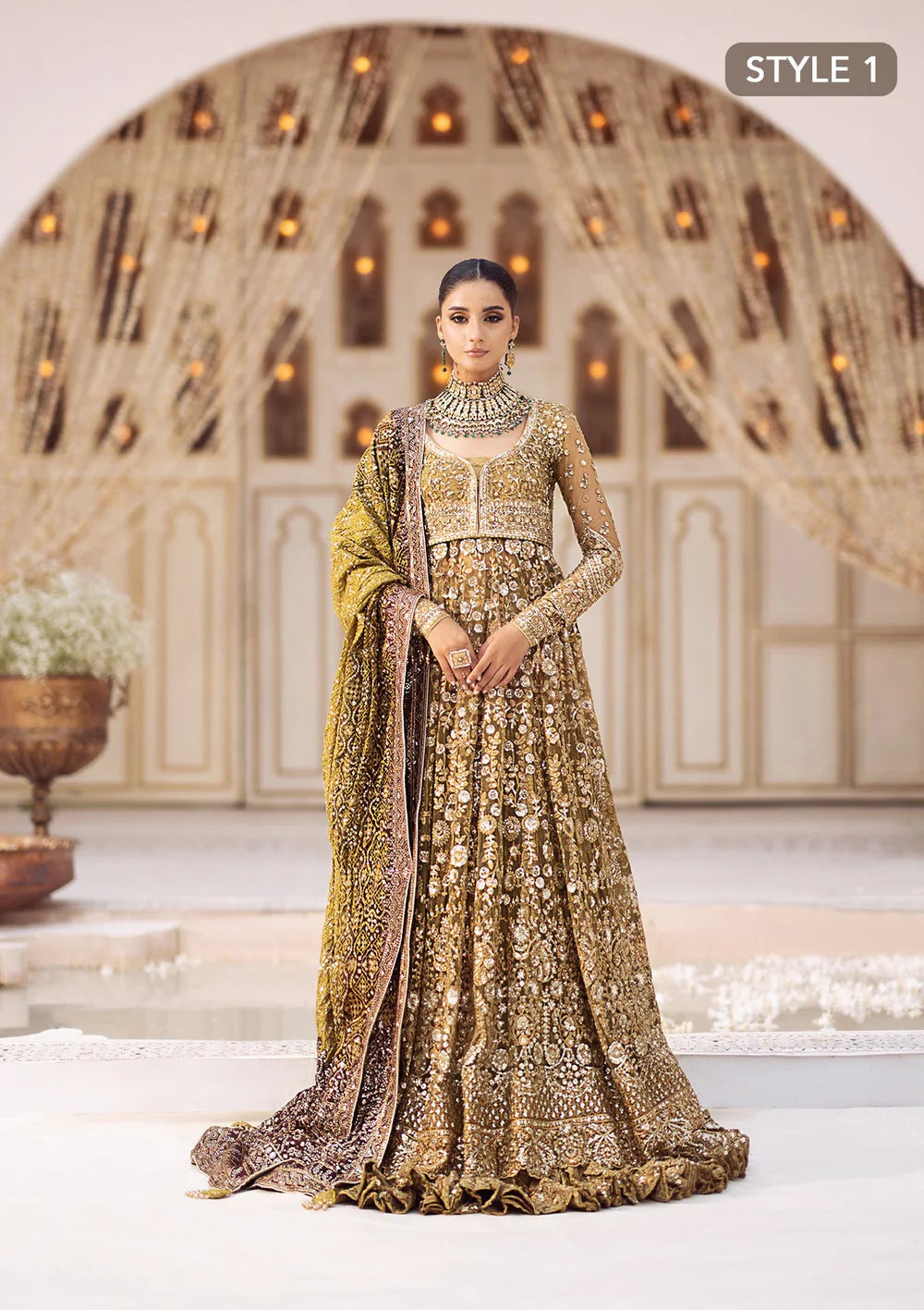 Nora | Olive Embroidered Embellished Lehenga