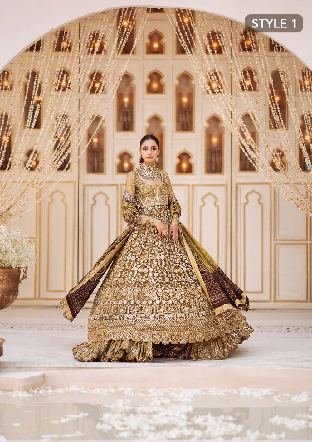 Nora | Olive Embroidered Embellished Lehenga