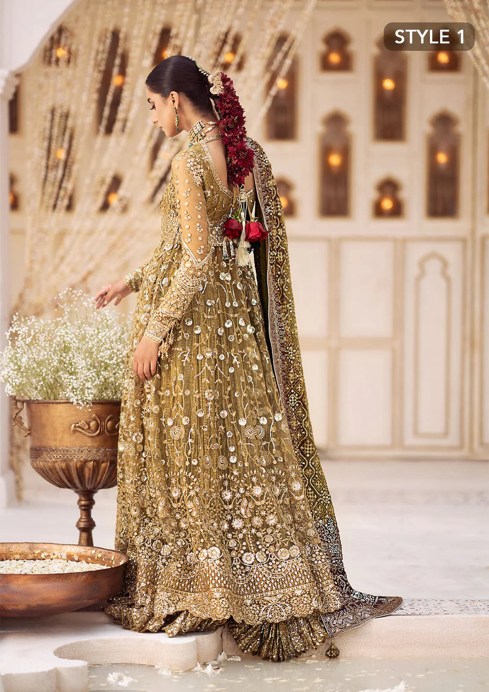 Nora | Olive Embroidered Embellished Lehenga