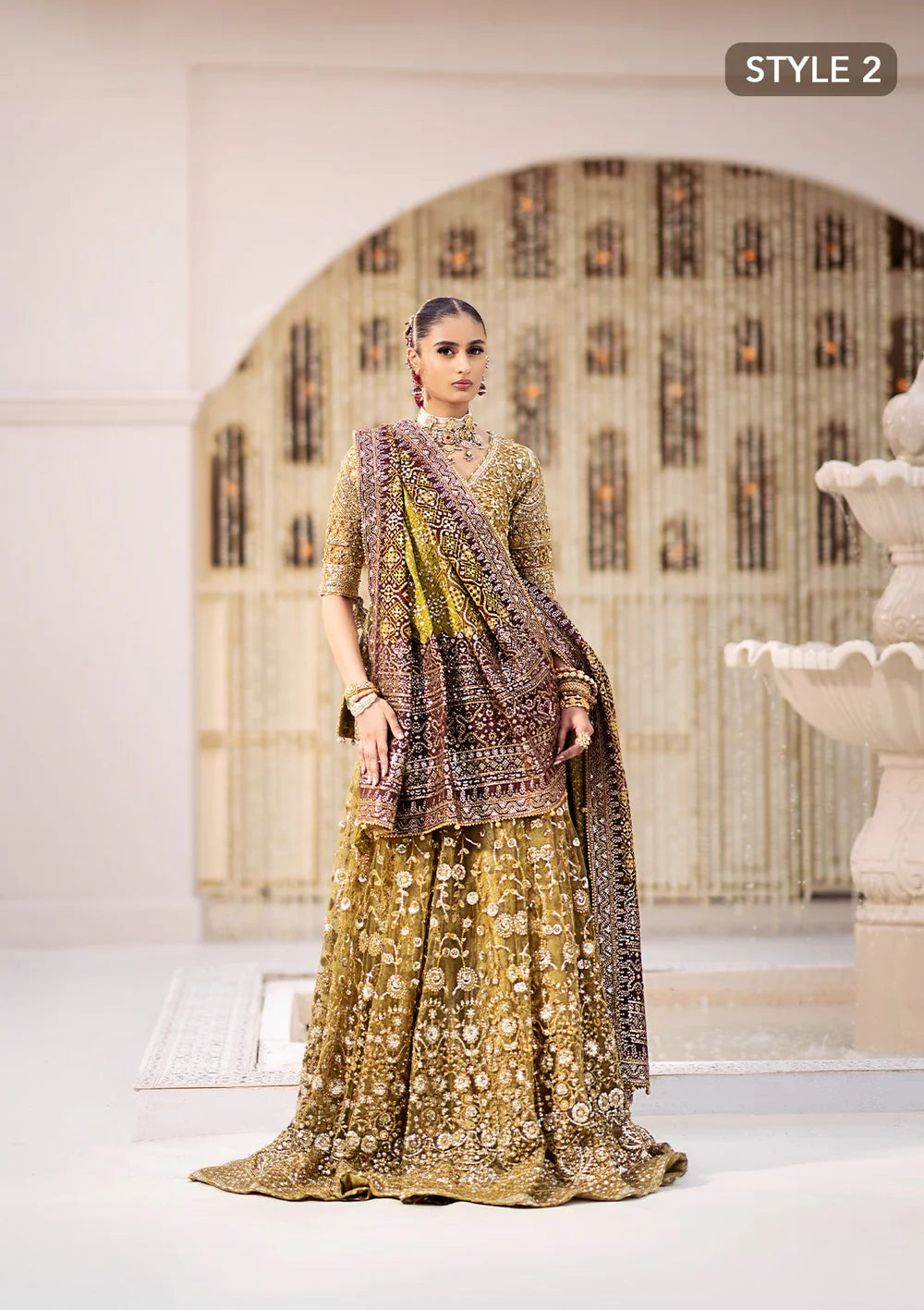 Nora | Olive Embroidered Embellished Lehenga
