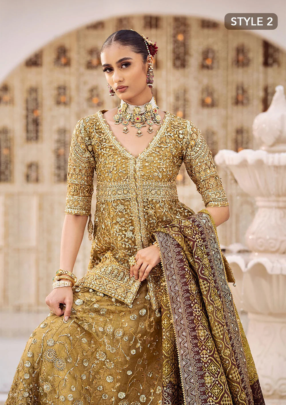 Nora | Olive Embroidered Embellished Lehenga