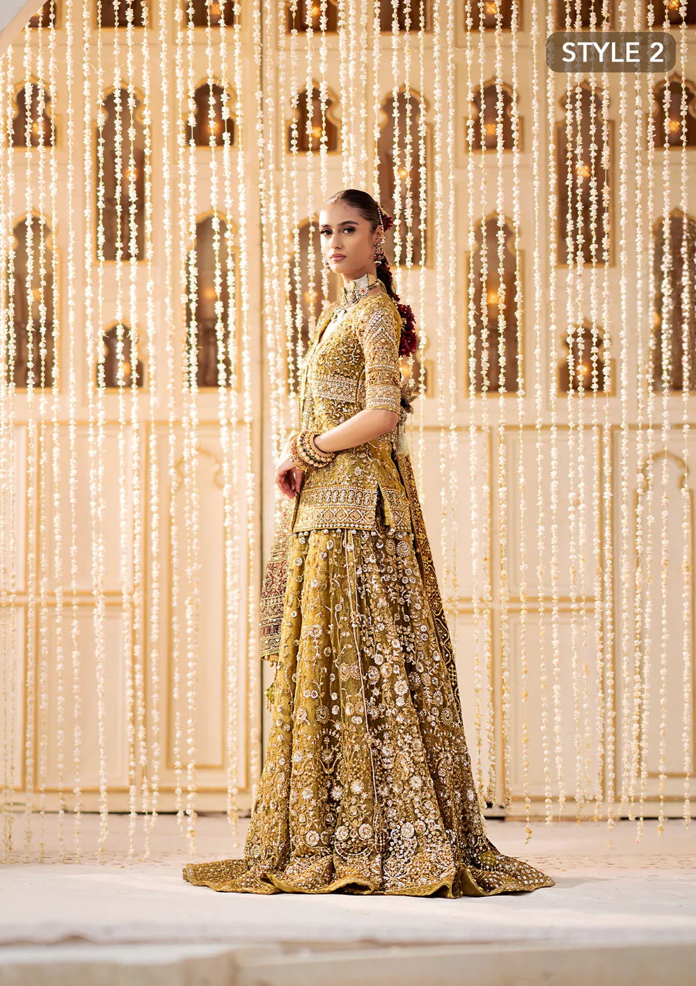 Nora | Olive Embroidered Embellished Lehenga
