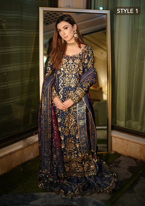 Kareena | Navy Blue Wedding Medium Silk Embellished Gharara