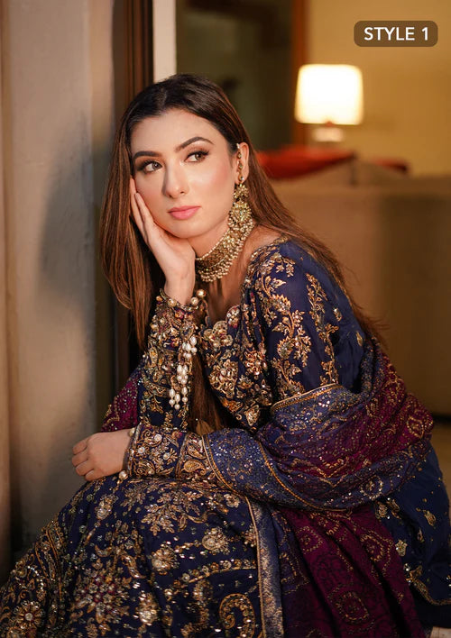 Kareena | Navy Blue Wedding Medium Silk Embellished Gharara