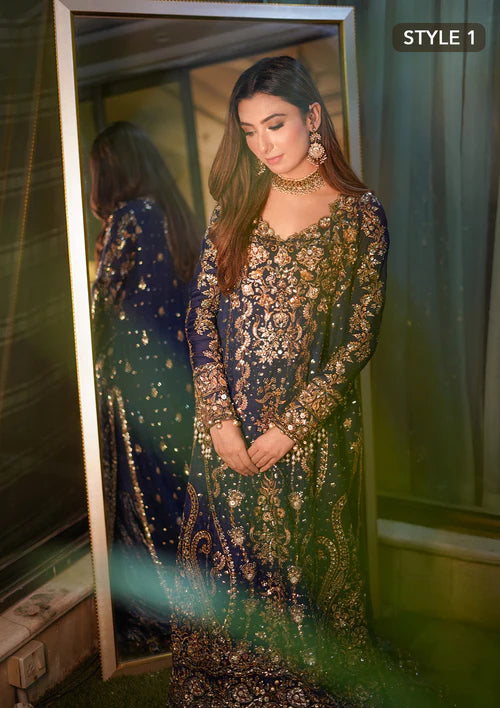 Kareena | Navy Blue Wedding Medium Silk Embellished Gharara
