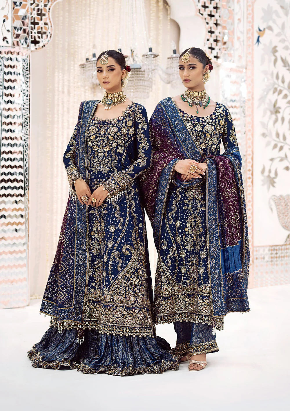 Kareena | Navy Blue Wedding Medium Silk Embellished Gharara