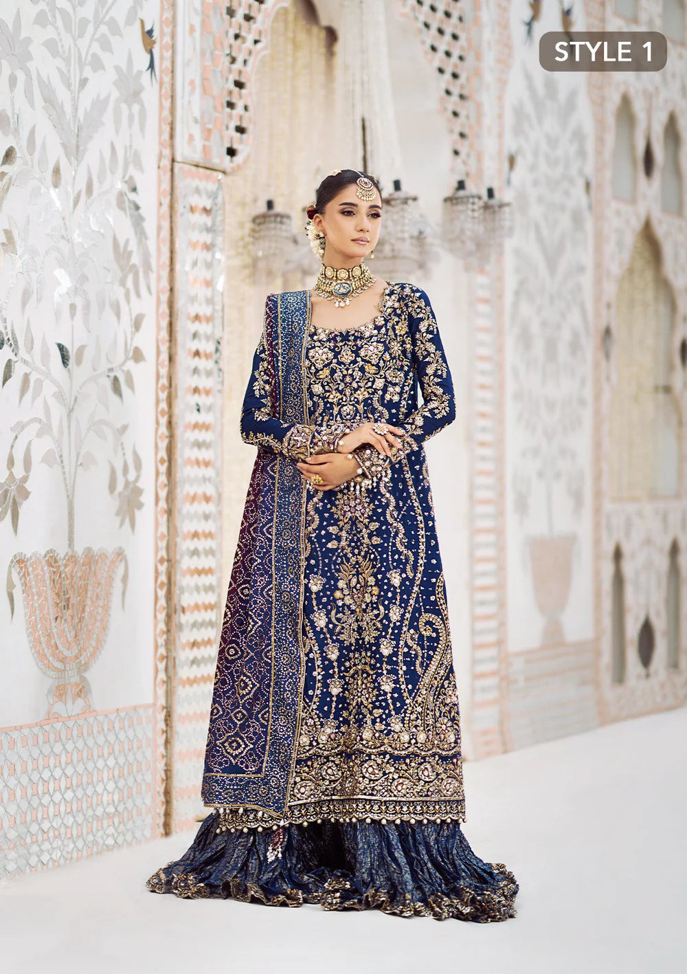 Kareena | Navy Blue Wedding Medium Silk Embellished Gharara