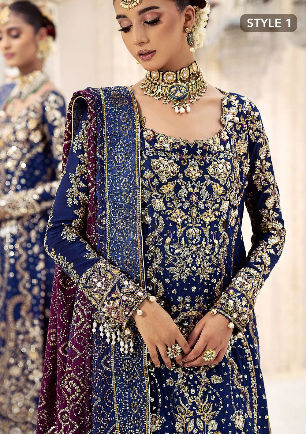 Kareena | Navy Blue Wedding Medium Silk Embellished Gharara
