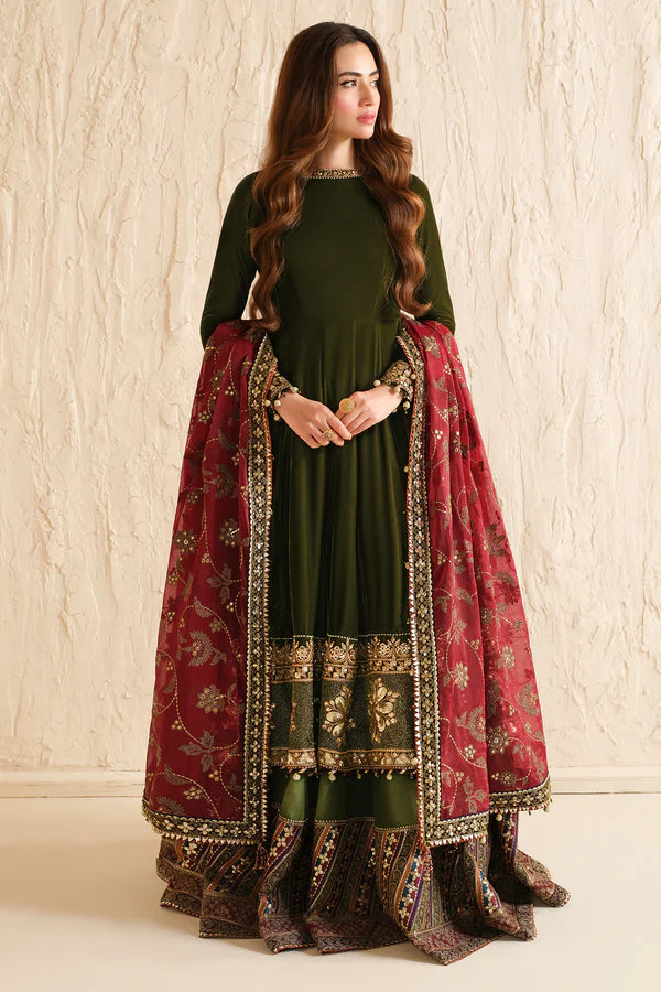 Rumi | Green Embroidered Velvet Lehenga