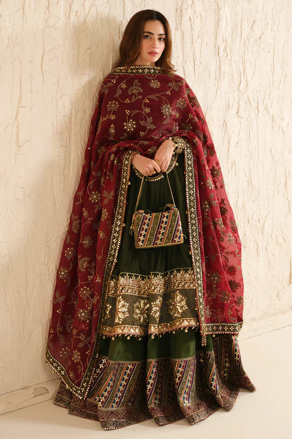 Rumi | Green Embroidered Velvet Lehenga