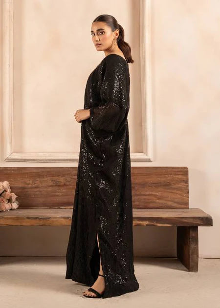 Surmayi | Black Chiffon Embroidered Kaftan