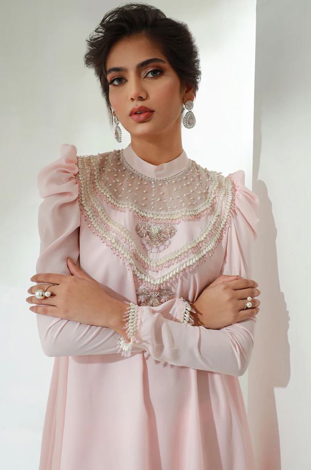 Julie | Pink Chiffon Embellished Co Ord Set