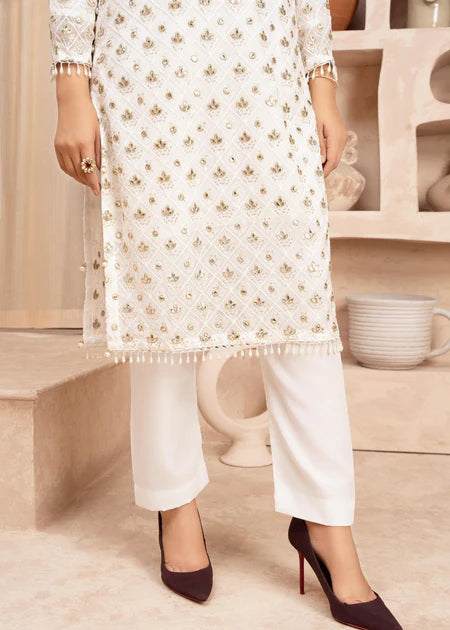 Mahnurisa | White Chiffon Embroidered Suit