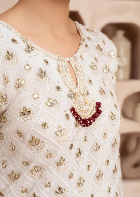 Mahnurisa | White Chiffon Embroidered Suit