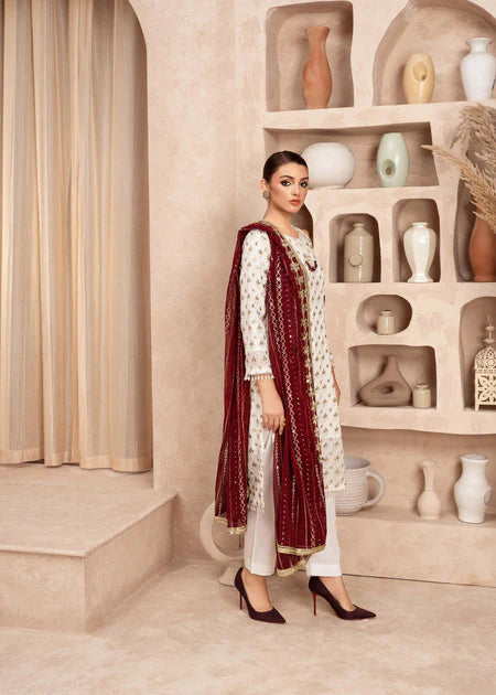 Mahnurisa | White Chiffon Embroidered Suit