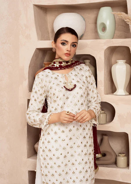 Mahnurisa | White Chiffon Embroidered Suit