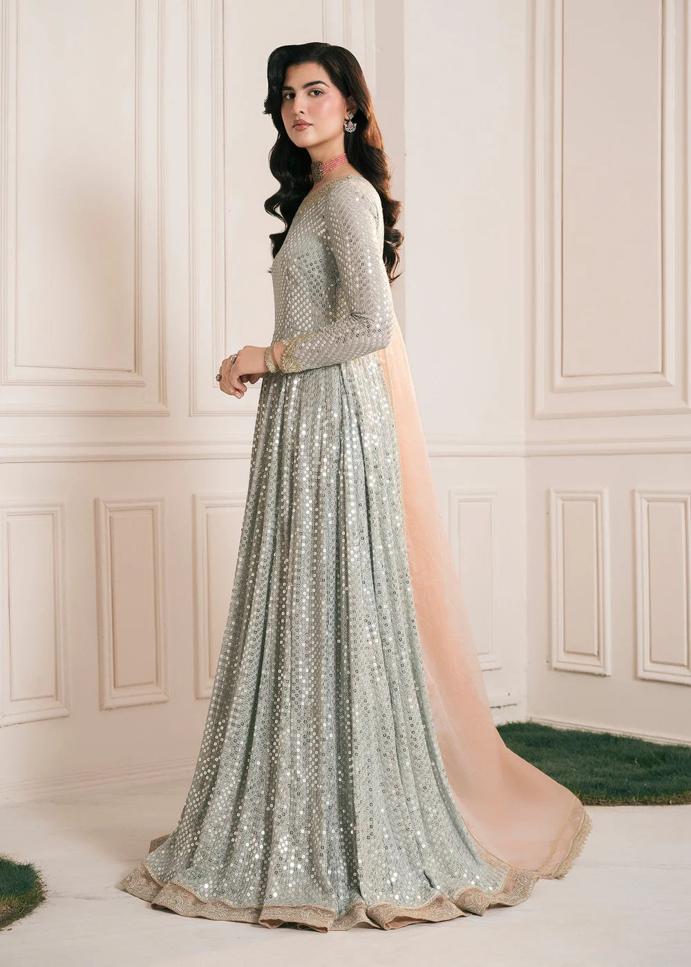 Lamya | Ice Blue Chikenkari Embroidered Pishwas