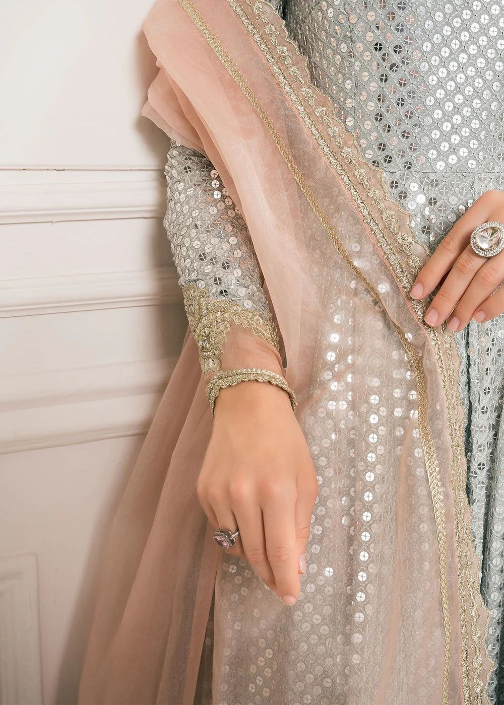 Lamya | Ice Blue Chikenkari Embroidered Pishwas