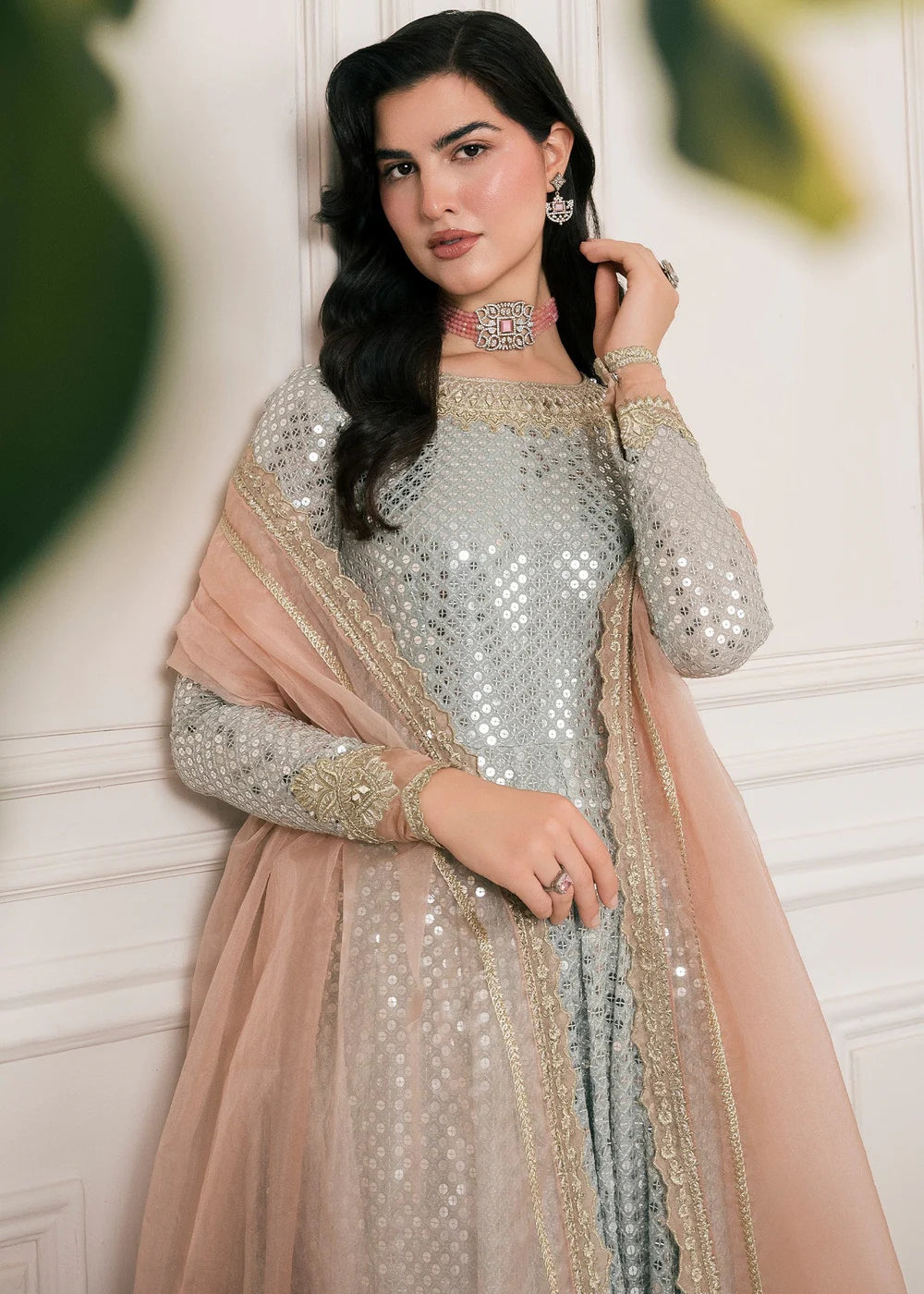 Lamya | Ice Blue Chikenkari Embroidered Pishwas