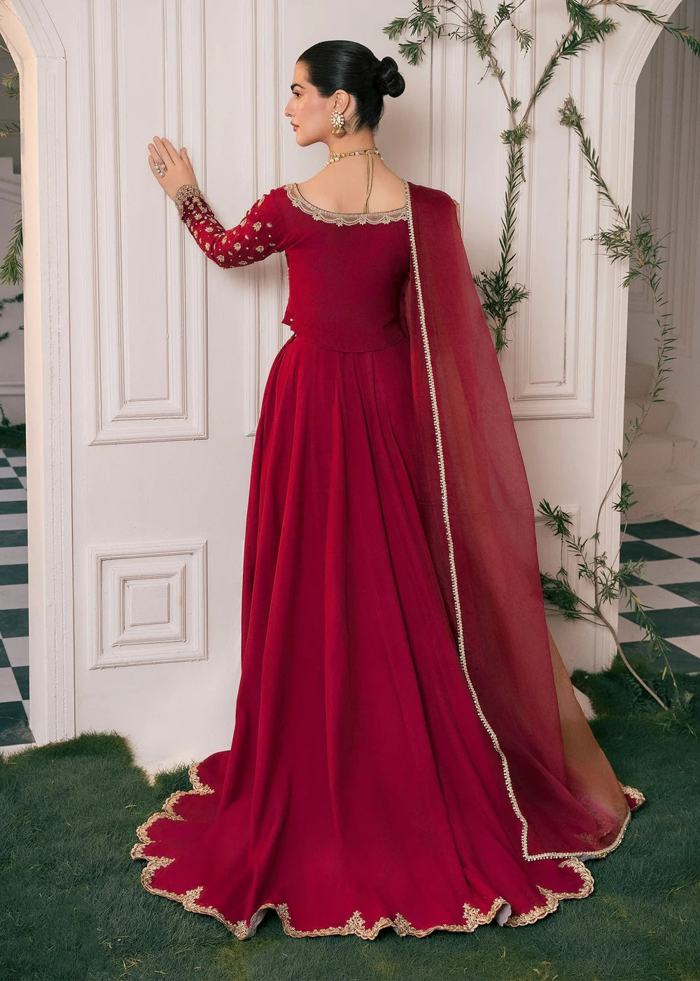 Nora | Red RawSilk Embellished Lehenga