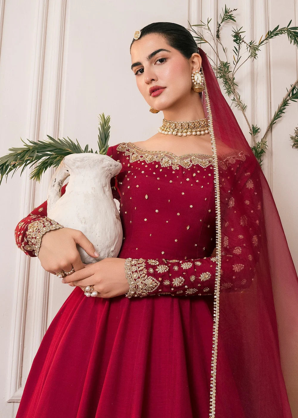 Nora | Red RawSilk Embellished Lehenga