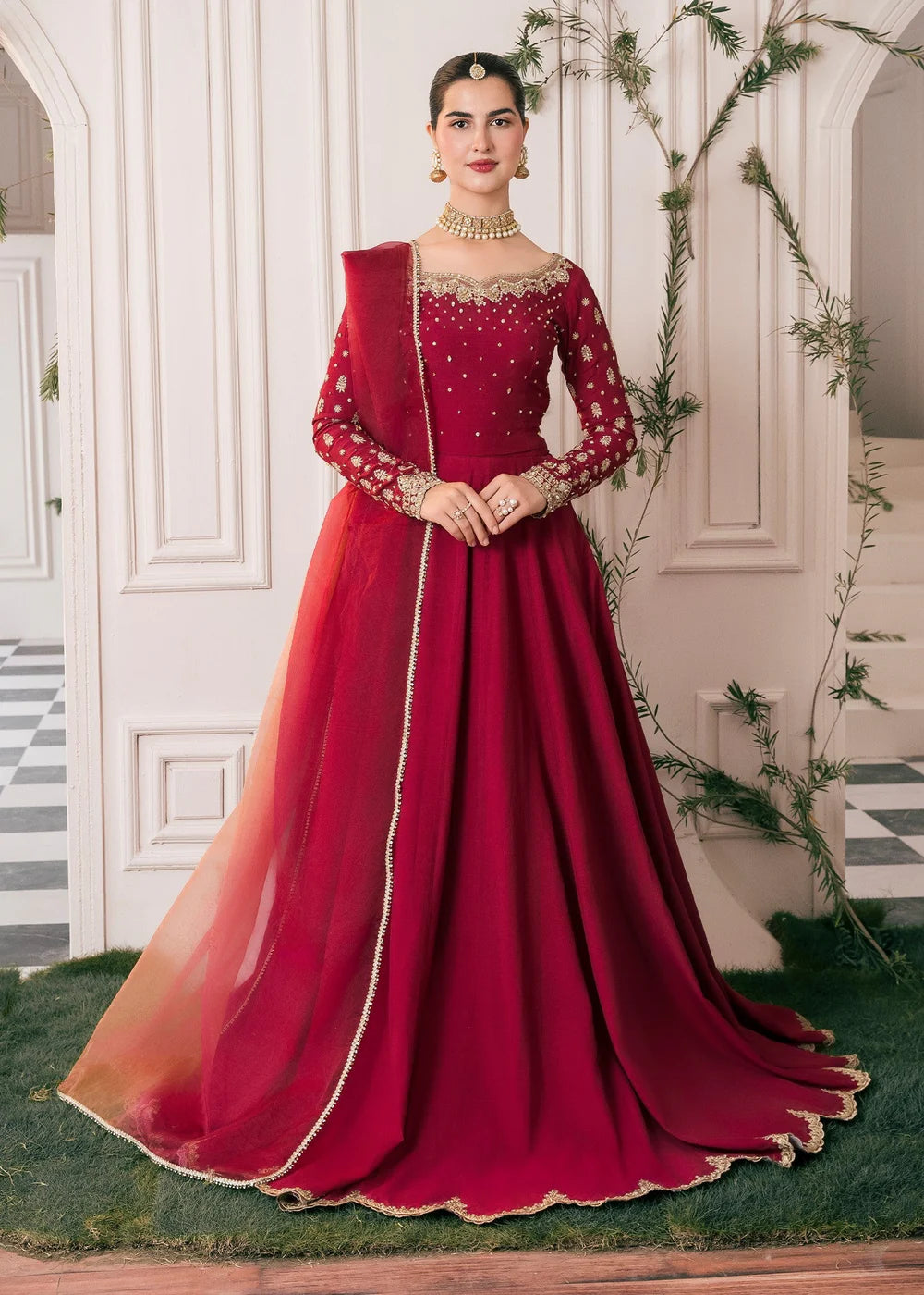 Nora | Red RawSilk Embellished Lehenga