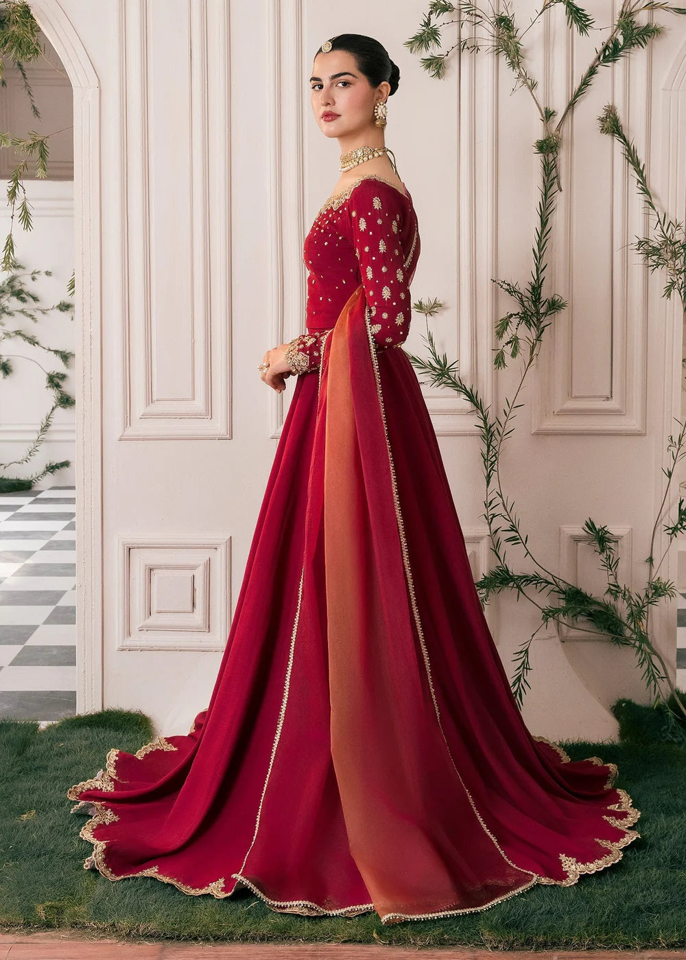 Nora | Red RawSilk Embellished Lehenga
