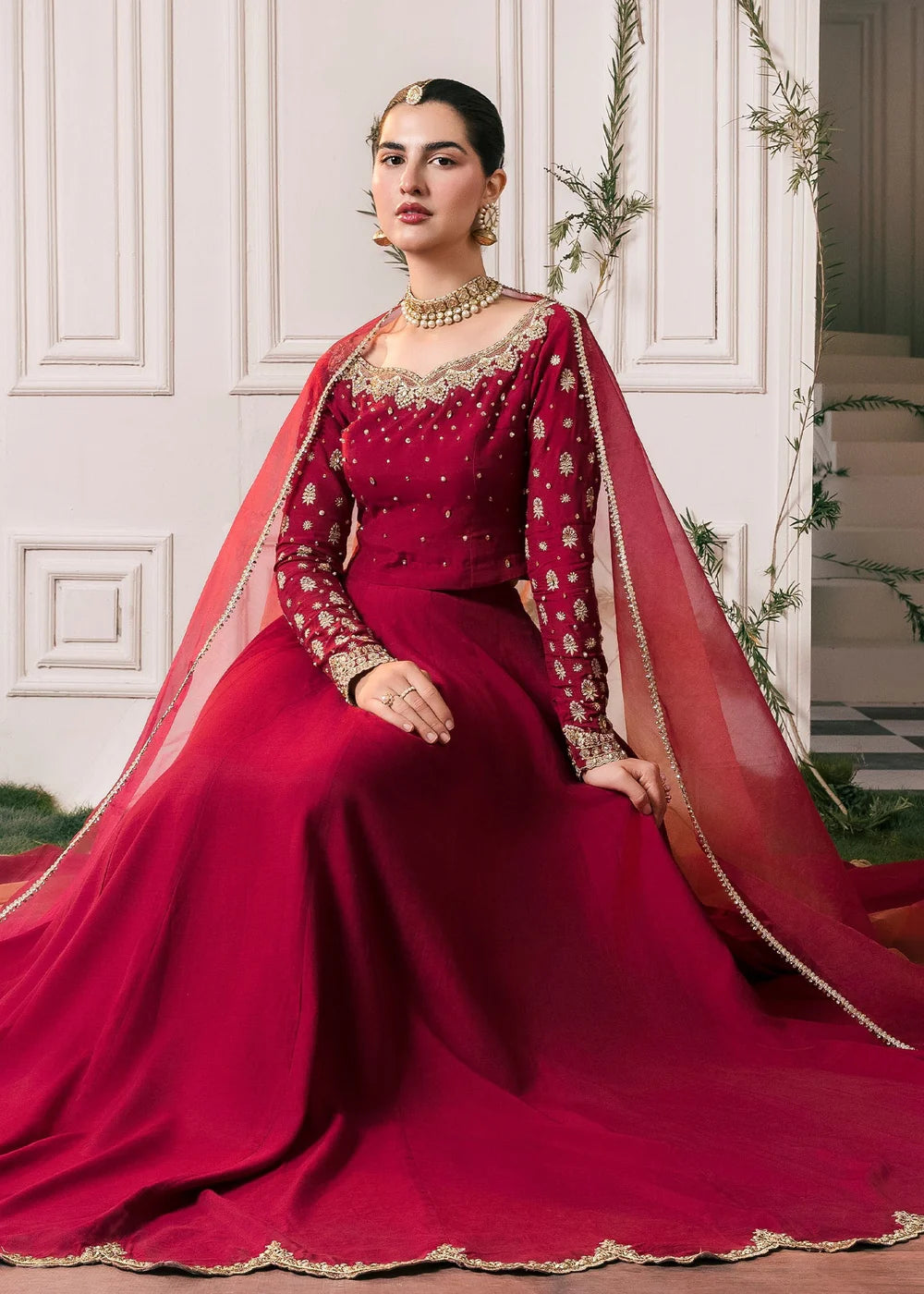Nora | Red RawSilk Embellished Lehenga