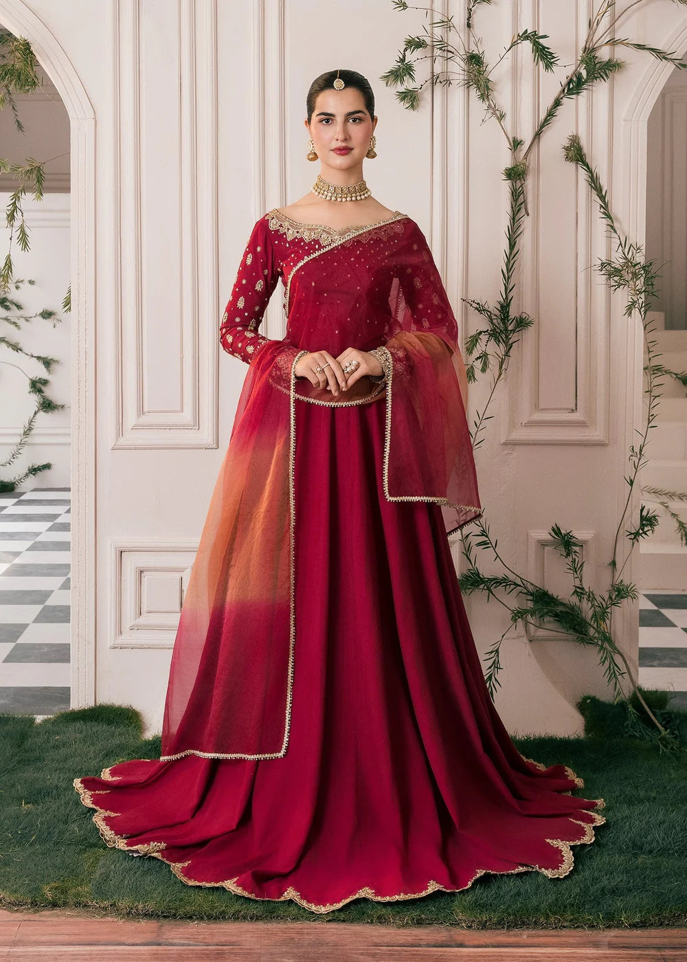 Nora | Red RawSilk Embellished Lehenga