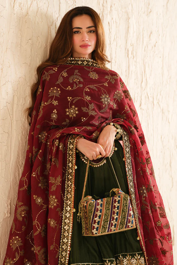 Rumi | Green Embroidered Velvet Lehenga