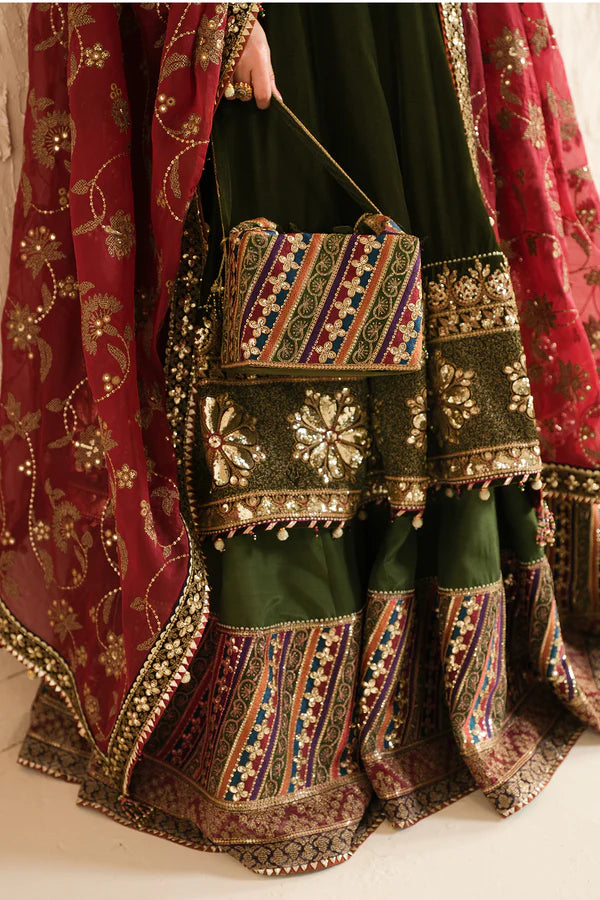 Rumi | Green Embroidered Velvet Lehenga