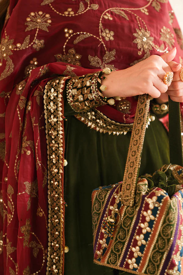 Rumi | Green Embroidered Velvet Lehenga