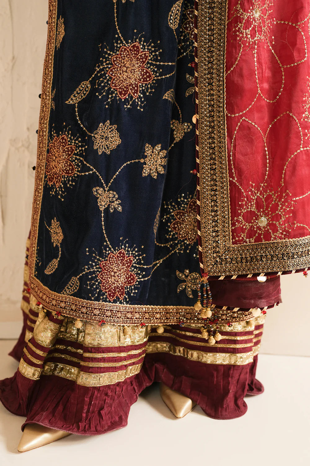 Jenene | Navy Embroidered Pure Velvet Sharara