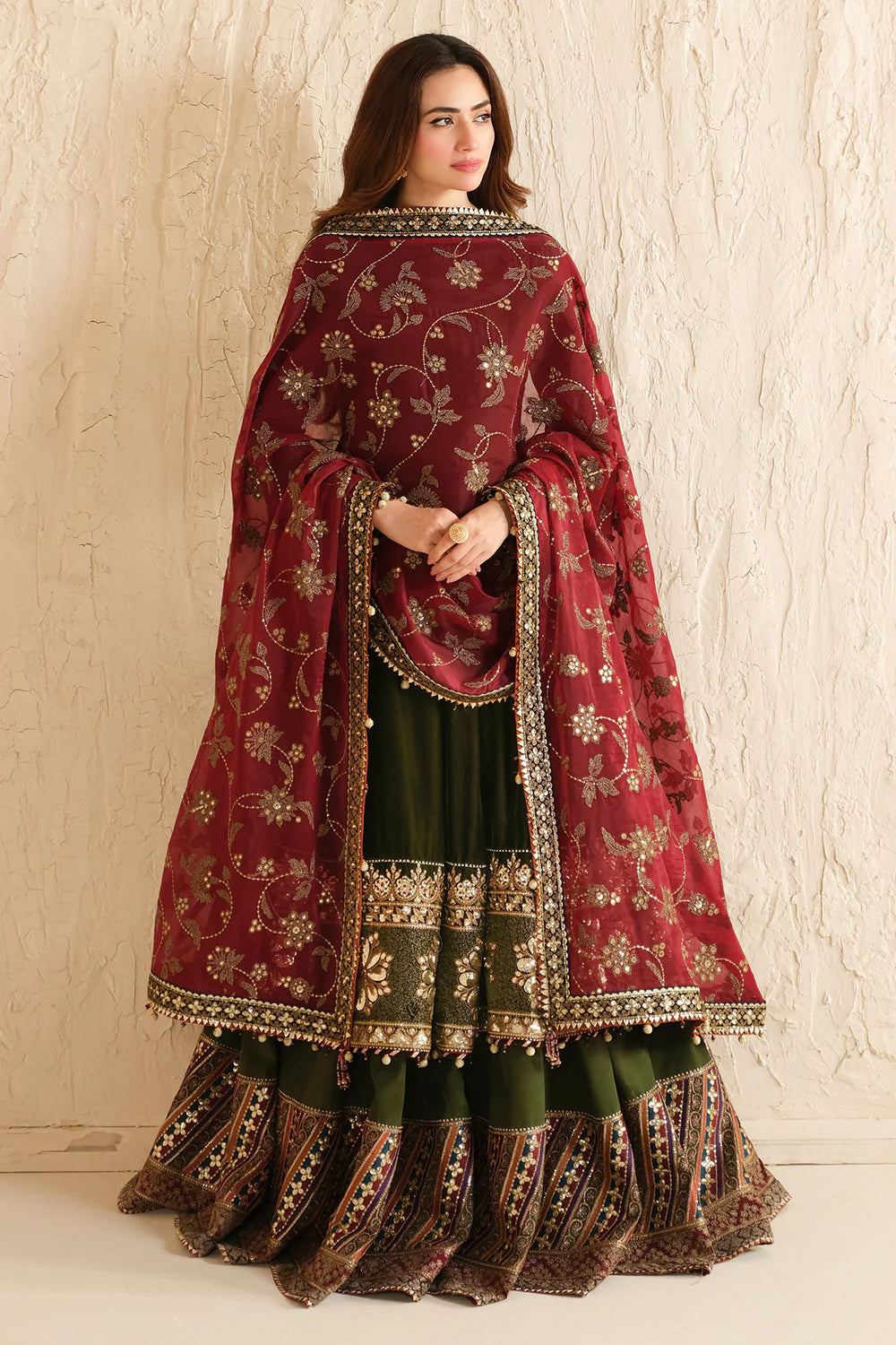 Rumi | Green Embroidered Velvet Lehenga