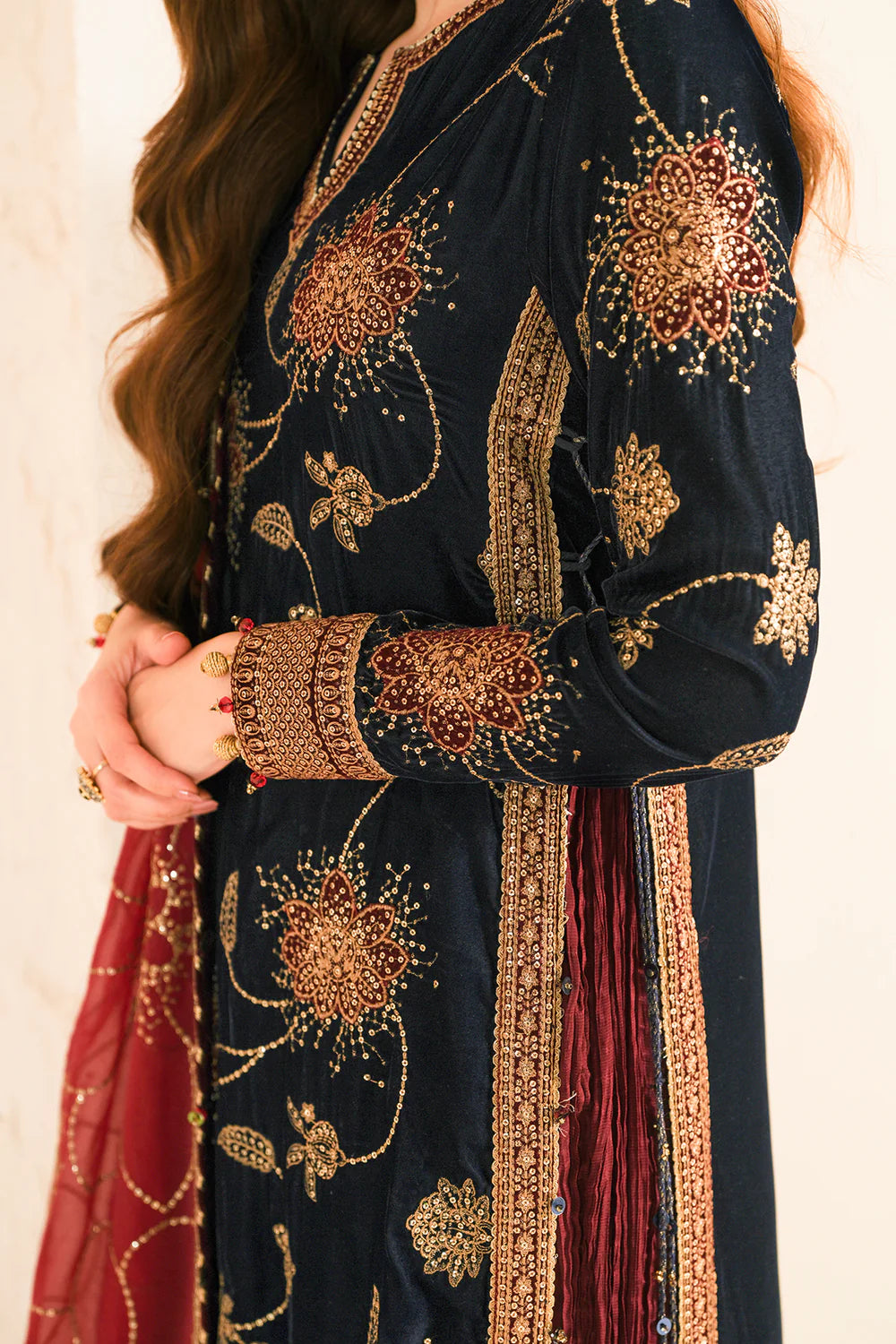 Jenene | Navy Embroidered Pure Velvet Sharara